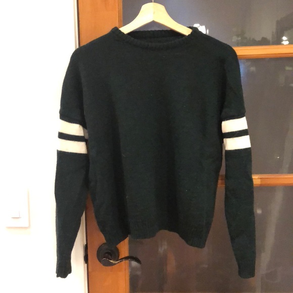 Brandy Melville Sweaters Knit Green Sweater With White Stripes Poshmark